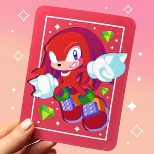 Impresión inspirada en Knuckles / Arte chibi del maestro guardián esmeralda equidna / Rojo / Estética kawaii