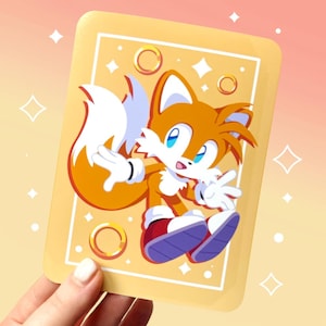 Imprimé inspiré de Tails | Art du jeu mécanique de renard à deux queues Chibi | Orange et jaune | Esthétique kawaii