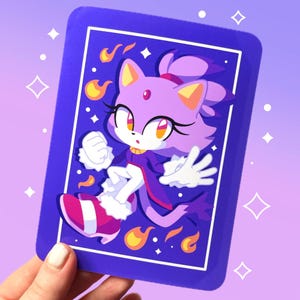 Op Blaze geïnspireerde print | Chibi Cat Flame Princess-gamekunst | Paars en wit | Kawaii-esthetiek