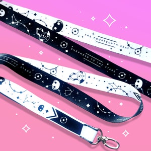 Azem inspired lanyard with clasp | FFXIV the fourteenth seat accessory | Black and white | Fantasy aesthetic