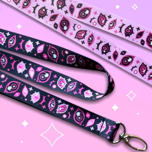 Eyes lanyard with clasp | Alternative fashion demonic monster occult accessory | Black and pink | Goth aesthetic