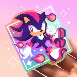 Adesivo holográfico de vinil à prova d'água inspirado em sombras | Arte do jogo Chibi Ultimate Lifeform | Preto e vermelho | Estética Kawaii