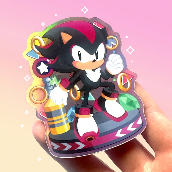 Shadow inspired holographic vinyl waterproof sticker | Retro chibi ultimate lifeform art | Black and red | Kawaii aesthetic