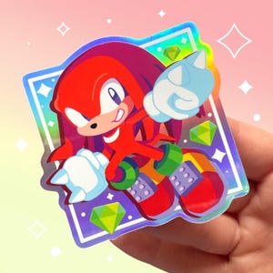 Op knokkels geïnspireerde holografische waterdichte vinylsticker | Chibi-mierenegel meester smaragd bewaker kunst | Rood | Kawaii-esthetiek