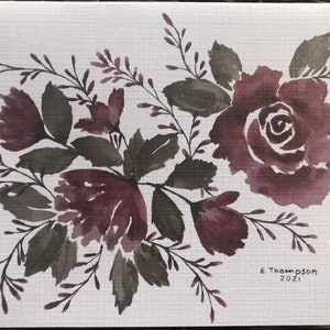 Carte de voeux imprimé aquarelle art d’une belle roses bordeaux. Carte blanche pour toutes les occasions Anniversaires Fête des Mères obtenez bien merci
