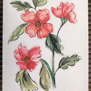 Greeting Cards printed pen and ink watercolor art of beautiful Red Poppy flowers . Blank card for all occasions. Birthdays, get well card