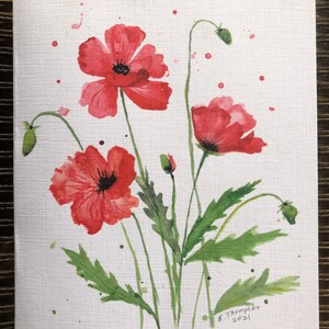 Greeting Cards printed watercolor art of beautiful Red Poppy flowers . Blank card for all occasions. Birthdays, get well card