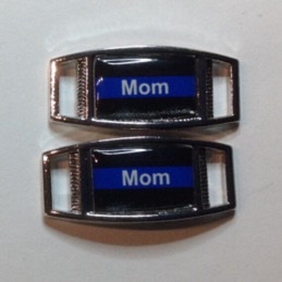 Blue Line w/word Mom Black Background Rectangle paracord shoelace 1 charm 