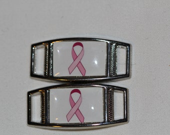 Pink Ribbon Breast Cancer Awareness Ribbon your choice (2) Oval or (2) Rectangle Paracord  Shoe Lace Charm