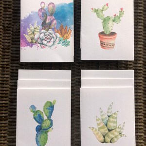 Cactus acuarela y tarjetas de felicitación suculentas, 4 diseños diferentes