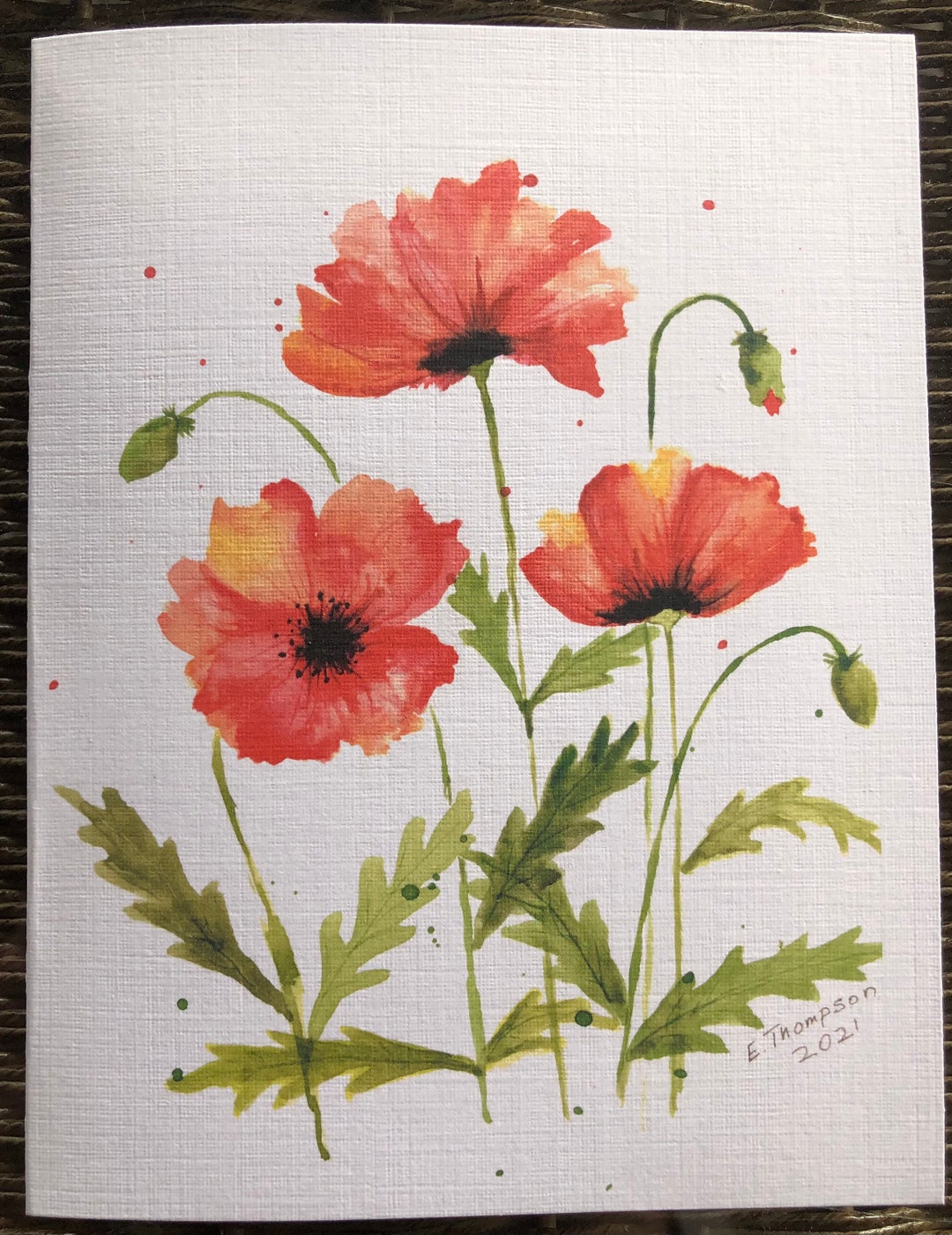 Greeting Card Printed Watercolor Art of Orange Poppy Flowers. - Etsy