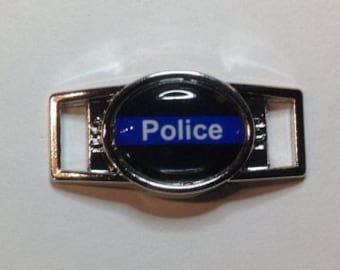 Blue Line "Police" with black background Oval or rectangle Paracord  Shoe Lace Charm (1)