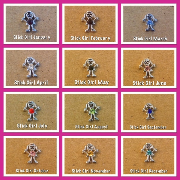 Floating charms for Living Locket, stick girl with birthstone on it of your choice