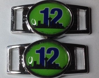 Hombre 12 "12" verde con Seattle en encanto de cordón de zapato de Paracord negro juego de dos 2 de su elección óvalo o rectángulo