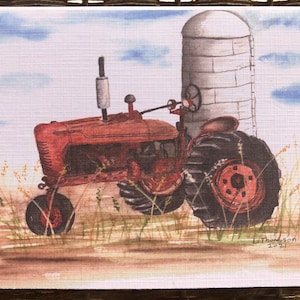 Cartões comemorativos em aquarela na fazenda, trator Old M Farmall, aniversário, Dia dos Pais e muito mais