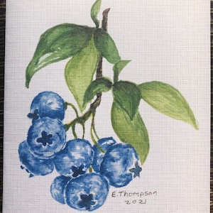Cartões de felicitações imprimiram arte em aquarela de delicioso ramo de mirtilo. Cartão em branco para todas as ocasiões Aniversários Dia das Mães fique bem, obrigado