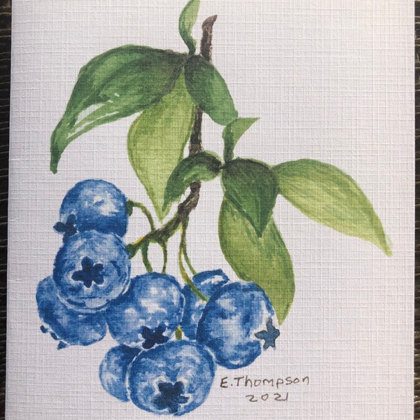 Greeting Cards printed watercolor art of Delicious blueberry branch. Blank card for all occasions Birthdays Mother’s Day get well thank you