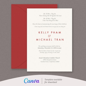 Plantilla DIY / Invitación de boda bilingüe inglés vietnamita / Plantilla Canva personalizable / Diseño moderno
