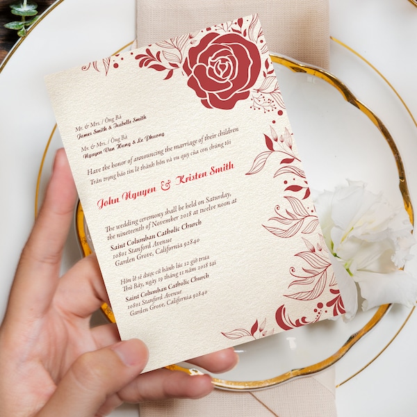 Vietnamese English Wedding Invitations Bilingual Vietnamese Wedding Invitation - Etsy