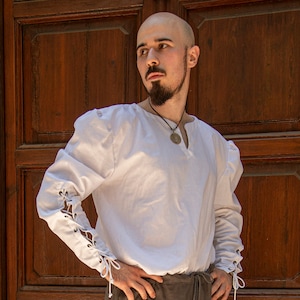 Linen Medieval Laced Shirt &quot;Iago&quot; – Viking Reenactment, Artisan Handmade LARP Costume