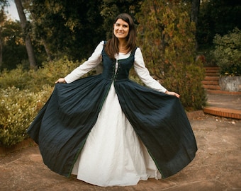 Strapless Renaissance Linen Dress &#39;Agatha&#39; – Blue Medieval Fantasy Clothing for LARP, SCA, Cosplay