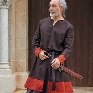 Viking Tunic Men Linen – Medieval LARP Clothing, Norse Reenactment Costume, Historical Garb, Viking Outfit