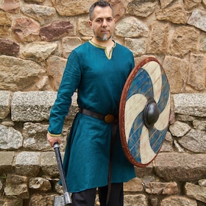 Mittelalterliche Wikinger Langarm Leinen Tunika für LARP, Reenactment und Cosplay