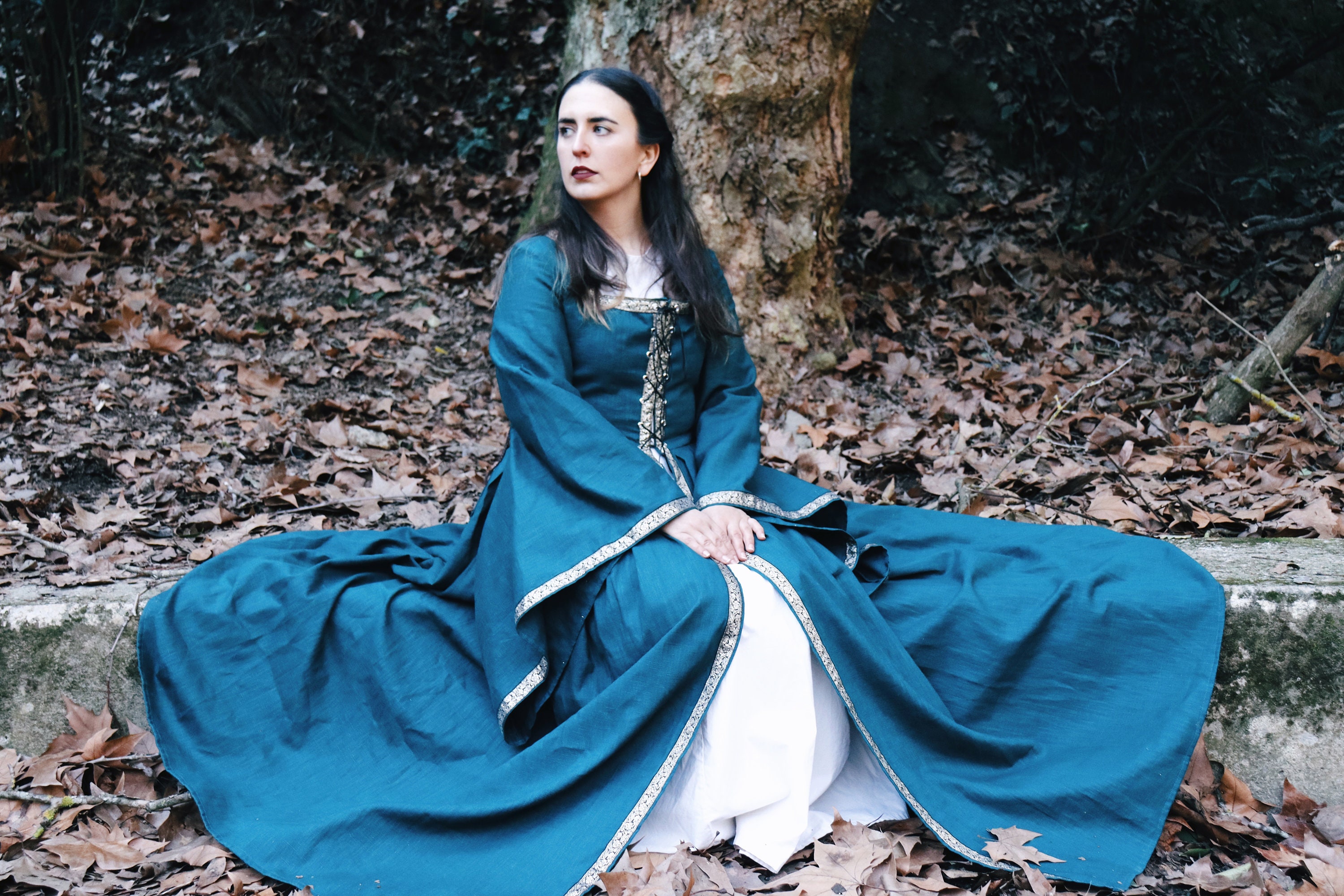 Vestido medieval mujer, ropa larp, recreación medieval, vestido de lino  medieval, regalo de Navidad -  México