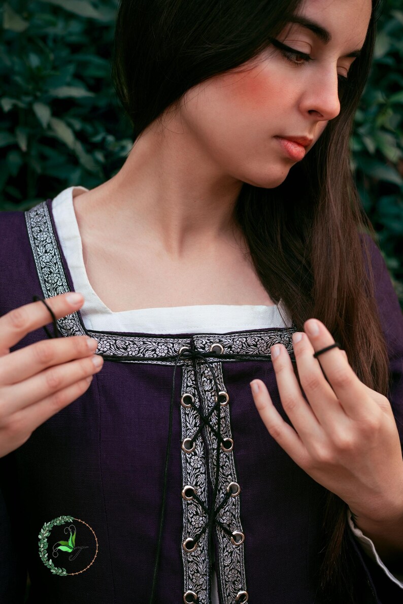 Medieval Linen Renaissance Fantasy Gown with Sleeves - LARP Costume for Fairy & Viking Reenactments image 9