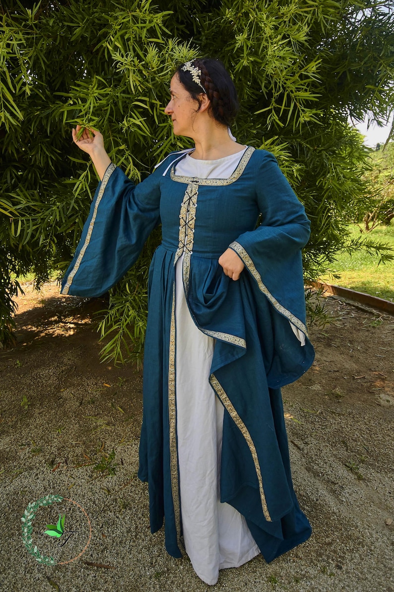 Linen Renaissance Dress: Medieval LARP Costume With Gold Trim - Etsy