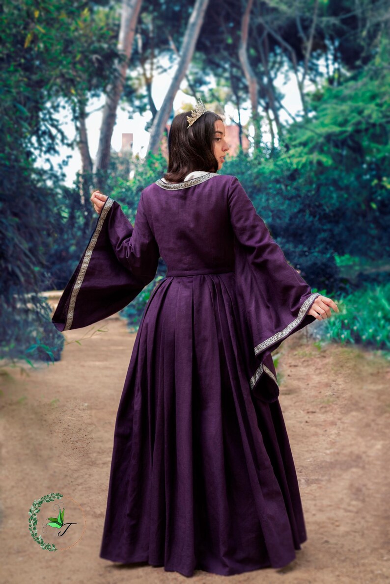 Medieval Linen Renaissance Fantasy Gown with Sleeves - LARP Costume for Fairy & Viking Reenactments image 11