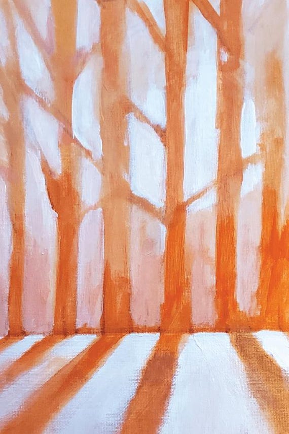 Low Winter Sun 4, Acrylic painting 4" x 6"