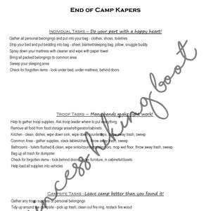 Formulário Kapers de fim de acampamento - Download instantâneo - Para impressão - Preenchível - Organização de tropa - Escoteiro para impressão - Planejamento de acampamento