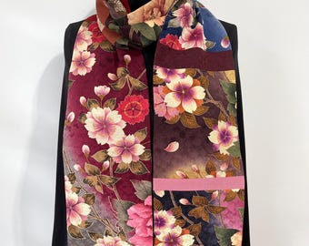 Yuzen Silk Kimono Scarf, Silk Scarf, Amazing Japanese Vintage Versatile Scarf, Handmade Scarf, Cherry Blossom