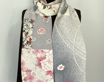 Silk Kimono Scarf, Silk Scarf, Amazing Japanese Vintage Versatile Scarf, Handmade Scarf, Camellia