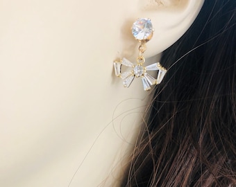 Crystal Bow Earrings, Crystal Ribbon Ear Studs, Cubic Ziconia Earrings, Crystal Studs, Bow Studs, Dainty Studs, Elegant and Cute