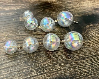 Bubble Sky - Glass Bubble Earrings, Hand-blown Glass Earrings, 18k Gold Plated Earrings, Iridescent Earrings, Cute Earrings