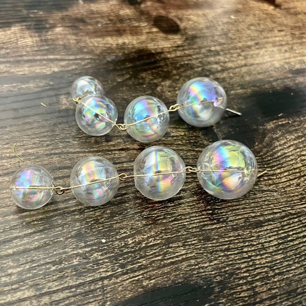 Bubble Sky - Glass Bubble Earrings, Hand-blown Glass Earrings, 18k Gold Plated Earrings, Iridescent Earrings, Cute Earrings