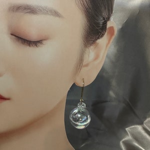 Bubble Sky Iridescent Glass Bubble Filled with Liquid, Unique Earrings, 18k Gold Plated image 4