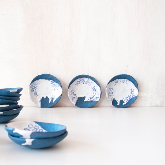Blue And White Dishes With Flowers Set Of Three 3 Blue And Etsy