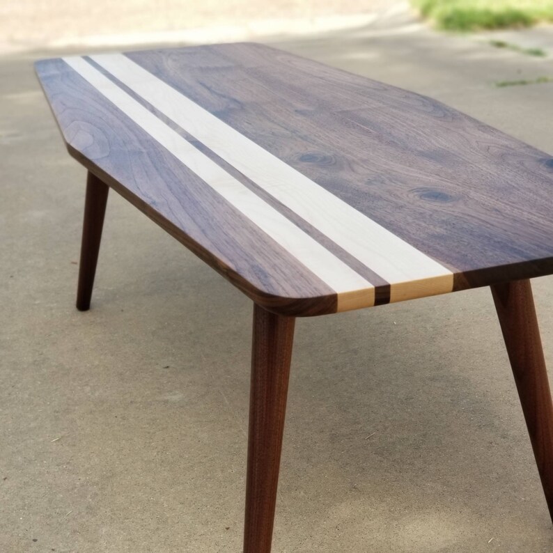 Mid Century Modern Surfboard Coffee Table, Walnut Coffee Table image 7