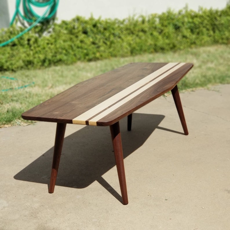 Mid Century Modern Surfboard Coffee Table, Walnut Coffee Table image 5
