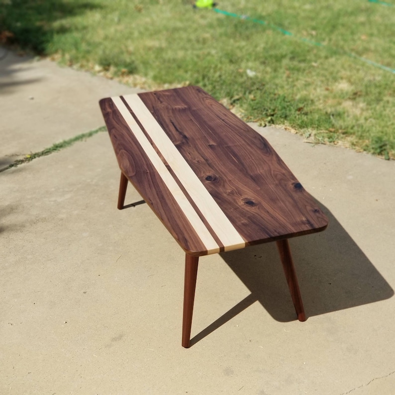 Mid Century Modern Surfboard Coffee Table, Walnut Coffee Table image 6