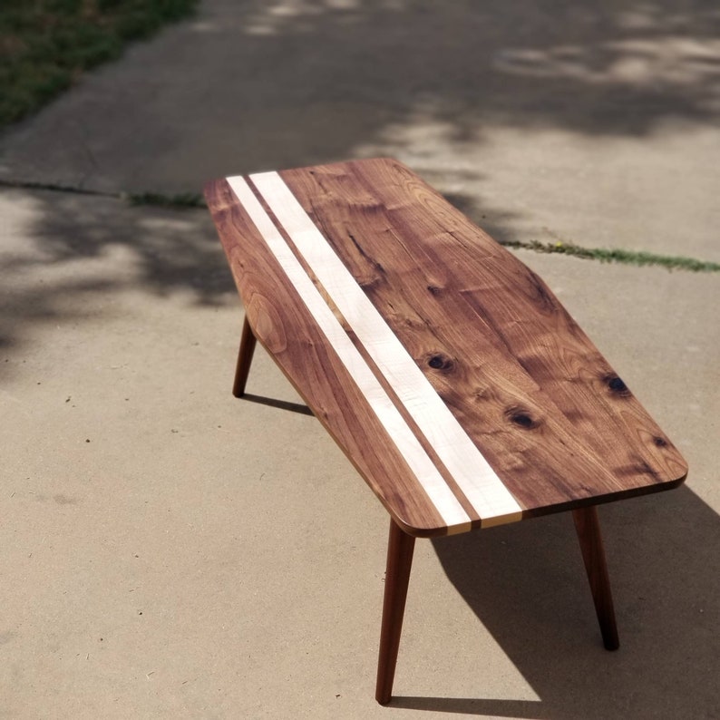 Mid Century Modern Surfboard Coffee Table, Walnut Coffee Table image 3