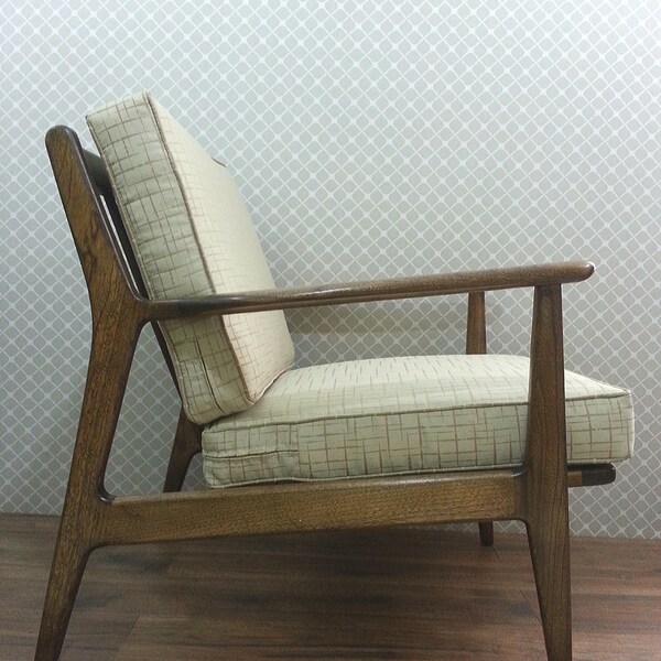 Mid Century Modern - Danish Chair - MCM abstract print - Dark Cream with Tan