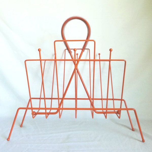 Mid Century Magazine Rack - Retro Magazine Storage - Vintage - Upcycled - Magazine Rack - Record Rack - Media Rack - Orange