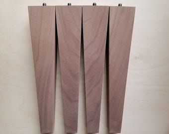 Walnut Square Tapered Table Legs – 6" to 14" – Mid-Century Modern Solid Wood Furniture Legs