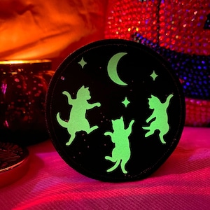 Glow in the Dark Dancing Cat Witch Coven Iron On Patch