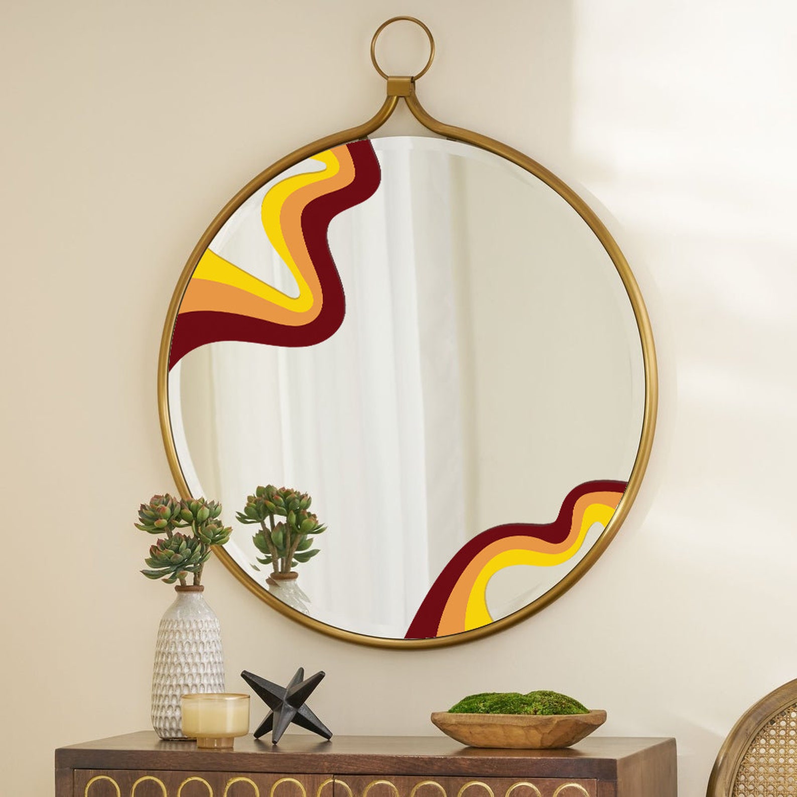 Groovy Waves Round Mirror Decal Removable Vinyl Decal Only Etsy