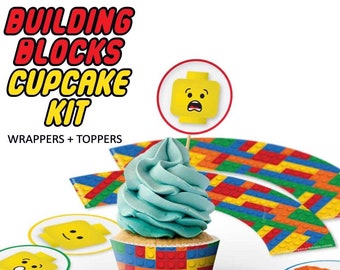 Building blocks inspired cupcake kit (toppers + wrappers)